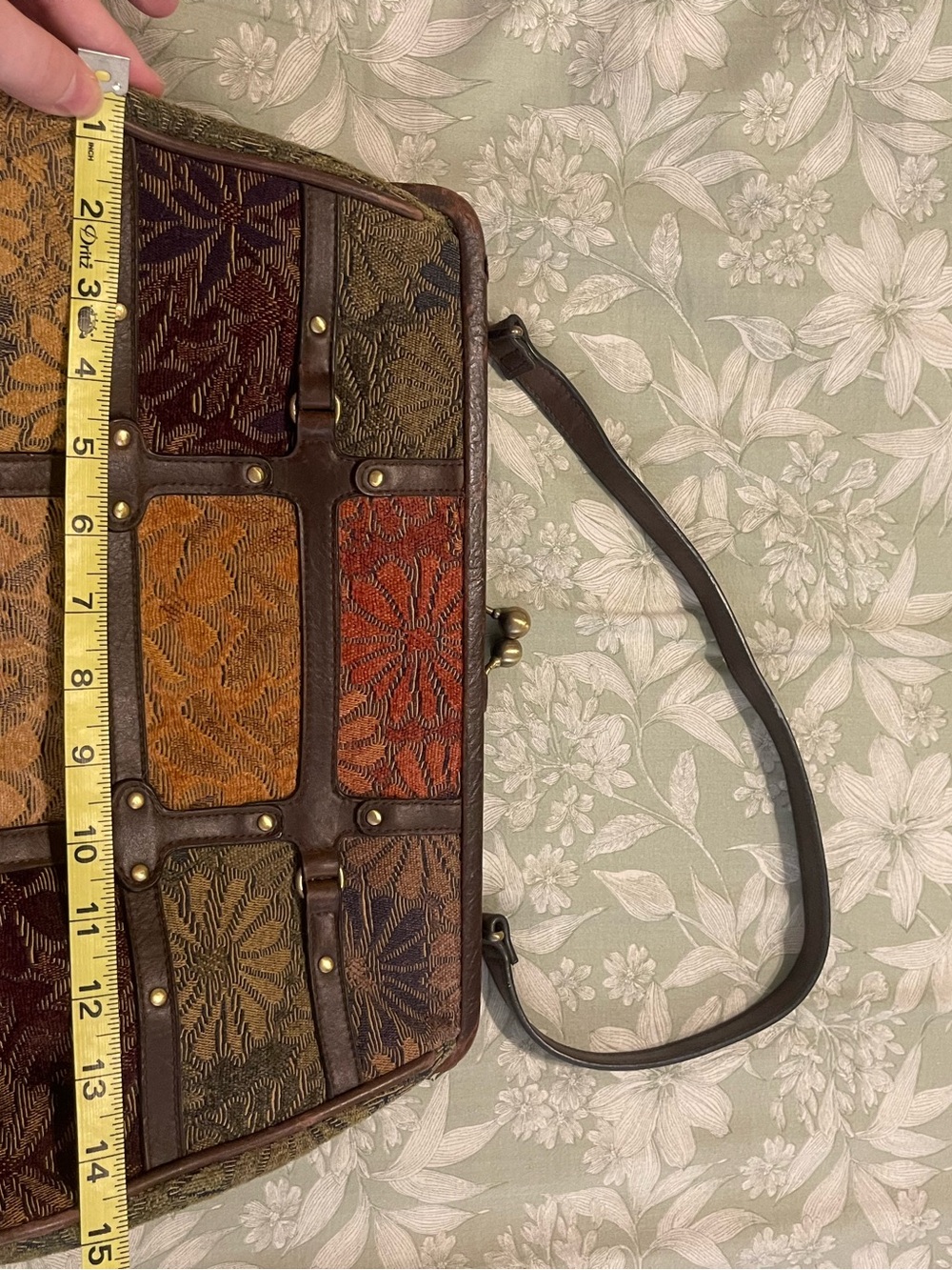 Vintage Patchwork Shoulder Bag in Brown, Orange, Red, Green - Picture 6 of 7